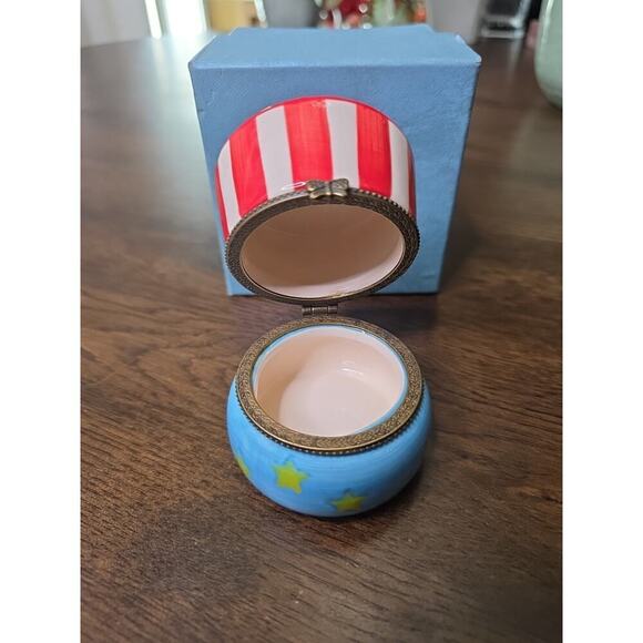 Vintage Uncle Sam USA Flag Top Hat Porcelain Hinged Trinket Box W/Star Trinket. - Picture 3 of 16